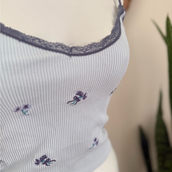 Out From Under Women Blue Floral Ribbed Seamless Cami Tank Top Size L Y2K Trend - Picture 4 of 9